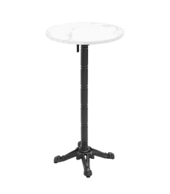 Online 60 cm ronde hoge tafel kantelbaar wit/zilver en zwart marmeren blad Tuinmeubelen