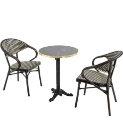 Online 60 cm verstelbare zwartmarmeren terrastafel en 2 zwarte stoelen Tuinmeubelen