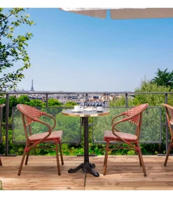 Online 60 cm verstelbare zwartmarmeren terrastafel en 2 rode stoelen Tuinmeubelen