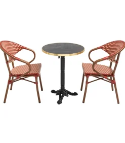 Online 60 cm verstelbare zwartmarmeren terrastafel en 2 rode stoelen Tuinmeubelen