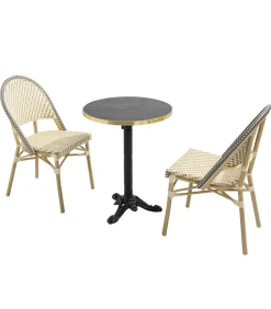 Outlet 60 cm verstelbare zwartmarmeren terrastafel en 2 grijze stoelen Tuinmeubelen