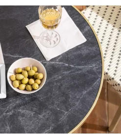 Outlet 60 cm verstelbare zwartmarmeren terrastafel en 2 grijze stoelen Tuinmeubelen