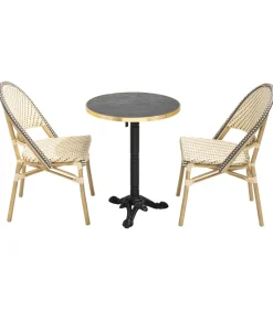 Outlet 60 cm verstelbare zwartmarmeren terrastafel en 2 grijze stoelen Tuinmeubelen
