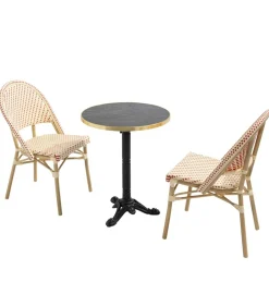 Sale 60 cm verstelbare zwartmarmeren terrastafel en 2 rode stoelen Tuinmeubelen