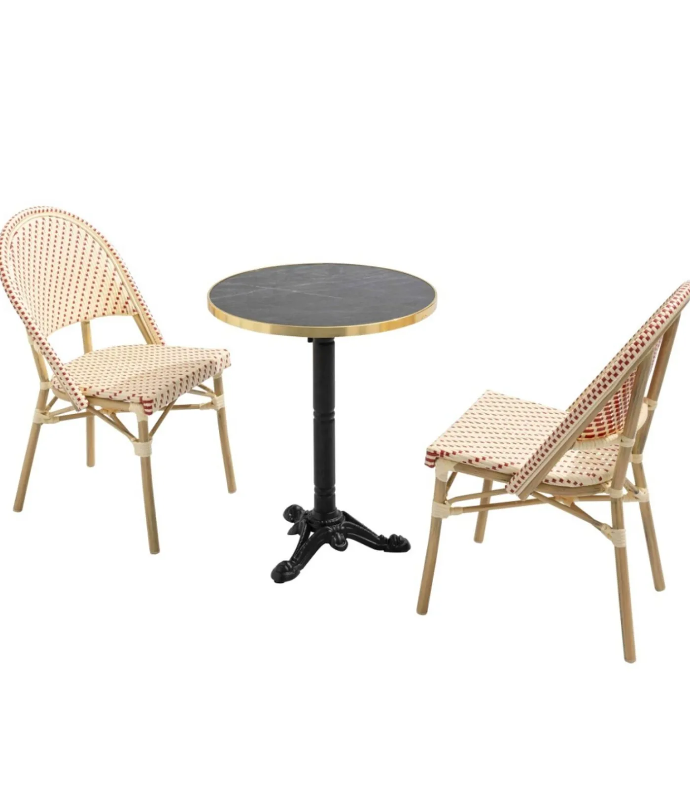 Sale 60 cm verstelbare zwartmarmeren terrastafel en 2 rode stoelen Tuinmeubelen