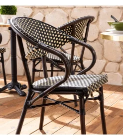 Outlet 60 cm witte marmeren verstelbare terrastafel en 2 zwarte stoelen Tuinmeubelen