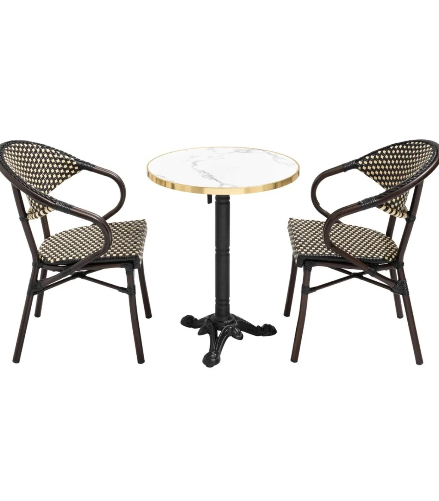 Outlet 60 cm witte marmeren verstelbare terrastafel en 2 zwarte stoelen Tuinmeubelen