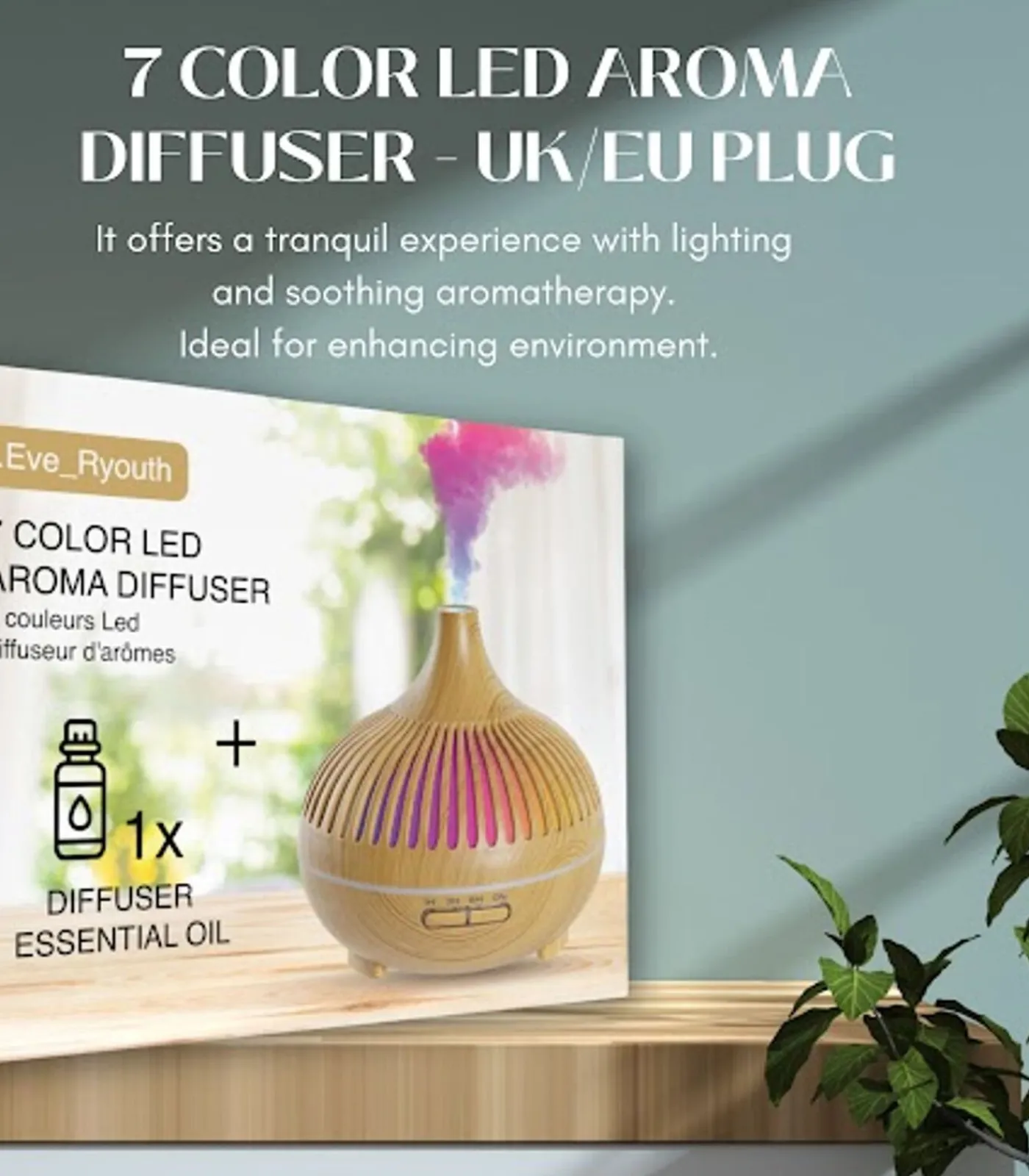 Clearance 7 kleur LED aromadiffusor - VK-stekker / EU-stekker Huisparfums