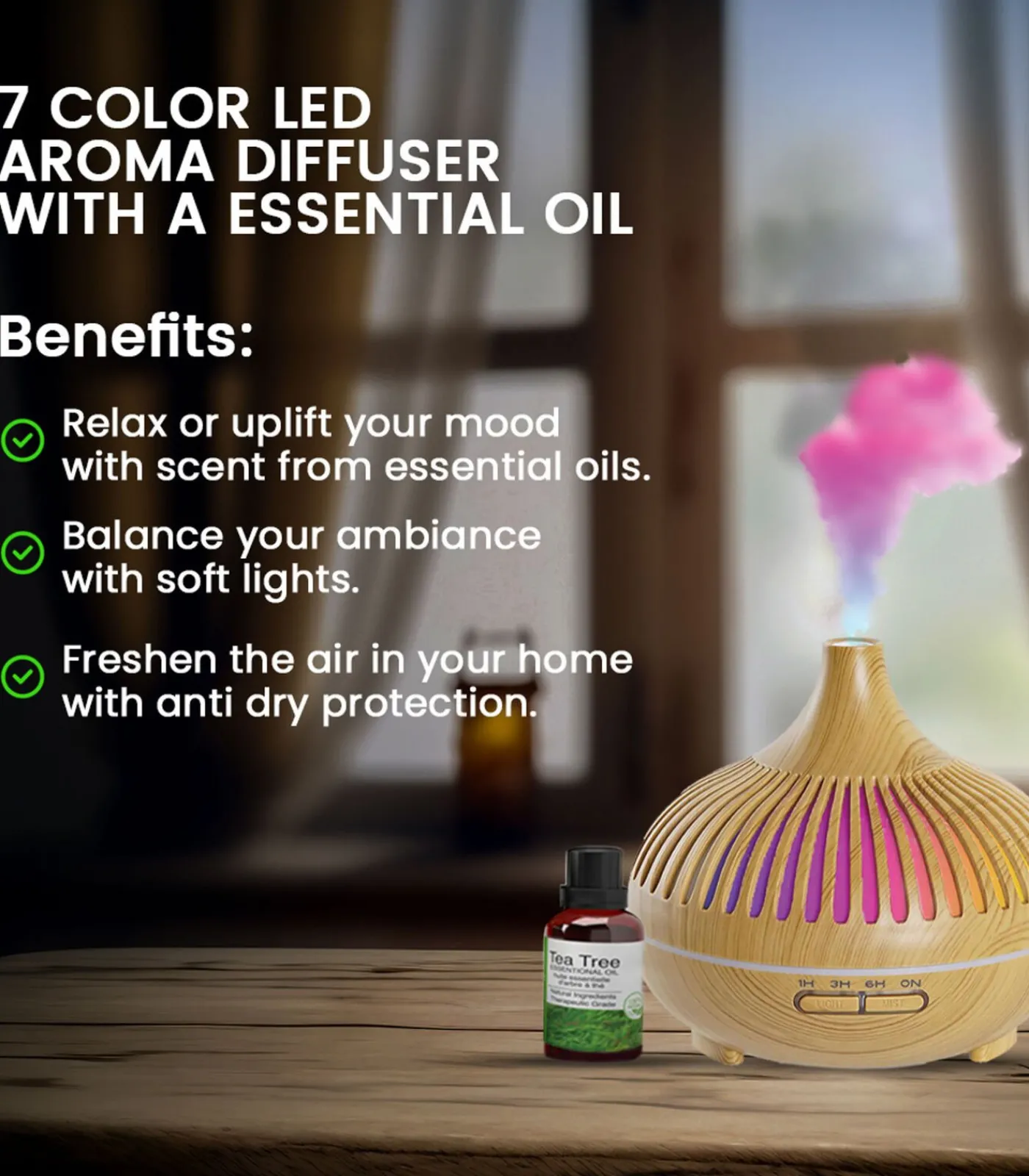 Clearance 7 kleur LED aromadiffusor - VK-stekker / EU-stekker Huisparfums