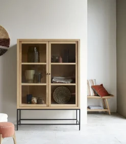 Sale Babeth - Hoge vitrinekast van massief eikenhout Meubels