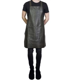 BBQ Lederen schort met bretellen - Grijs Keuken- & Tafellinnen