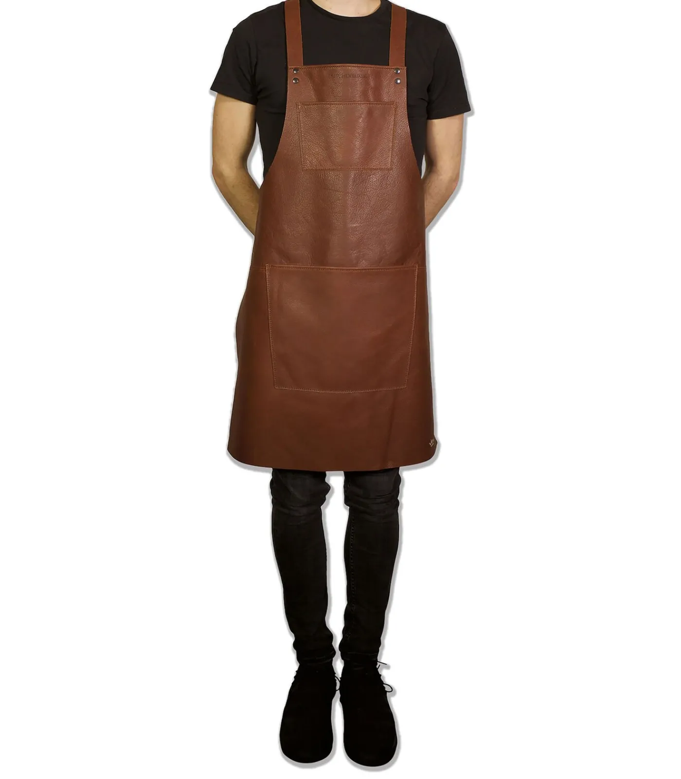 New BBQ Lederen schort met bretellen - Bruin Keuken- & Tafellinnen