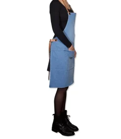 Clearance BBQ schort Washed Indigo licht blauw met leer en karabijnhaken Keuken- & Tafellinnen