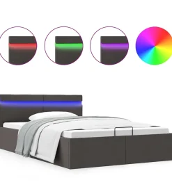 Discount Bedframe met opslag en LED stof donkergrijs 120x200 cm Bedden