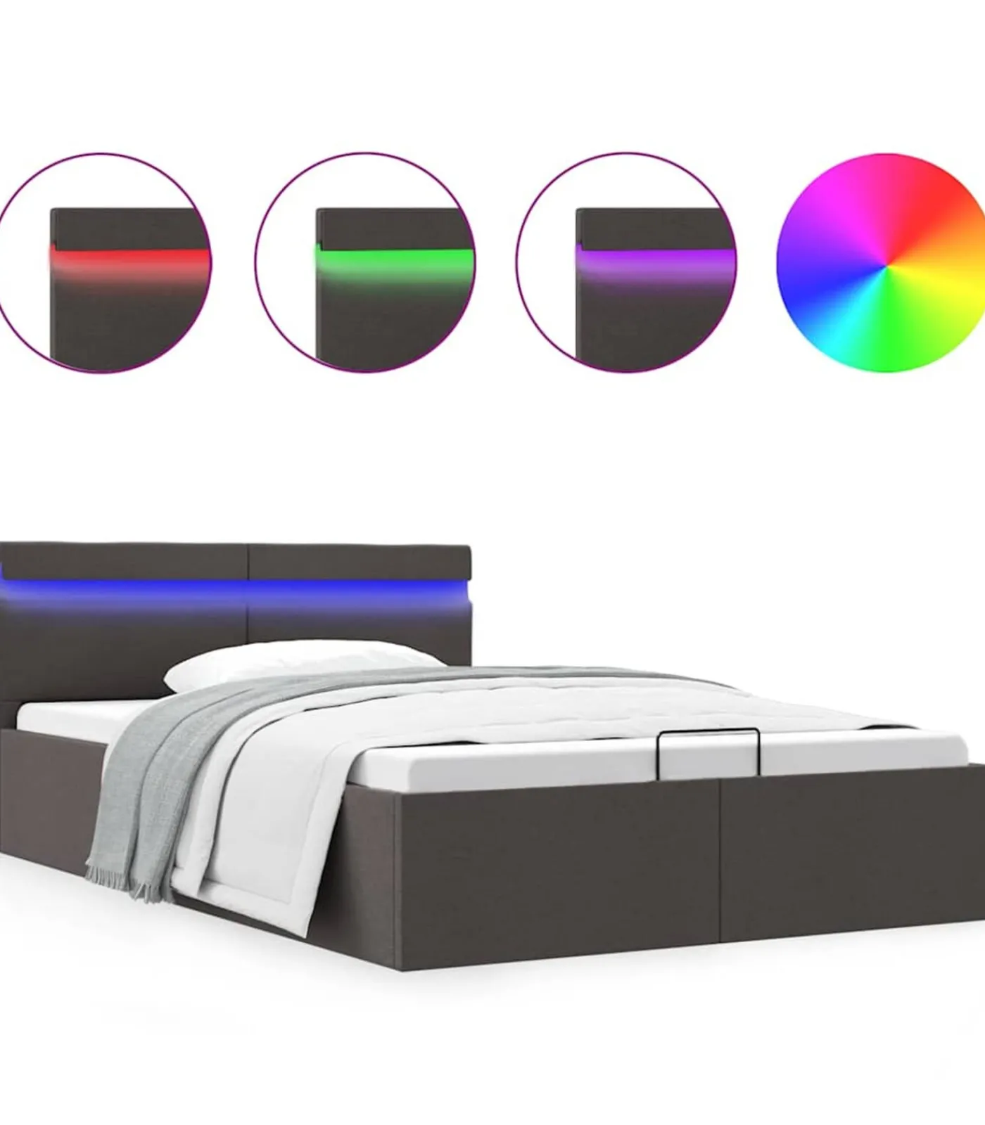 Discount Bedframe met opslag en LED stof donkergrijs 120x200 cm Bedden