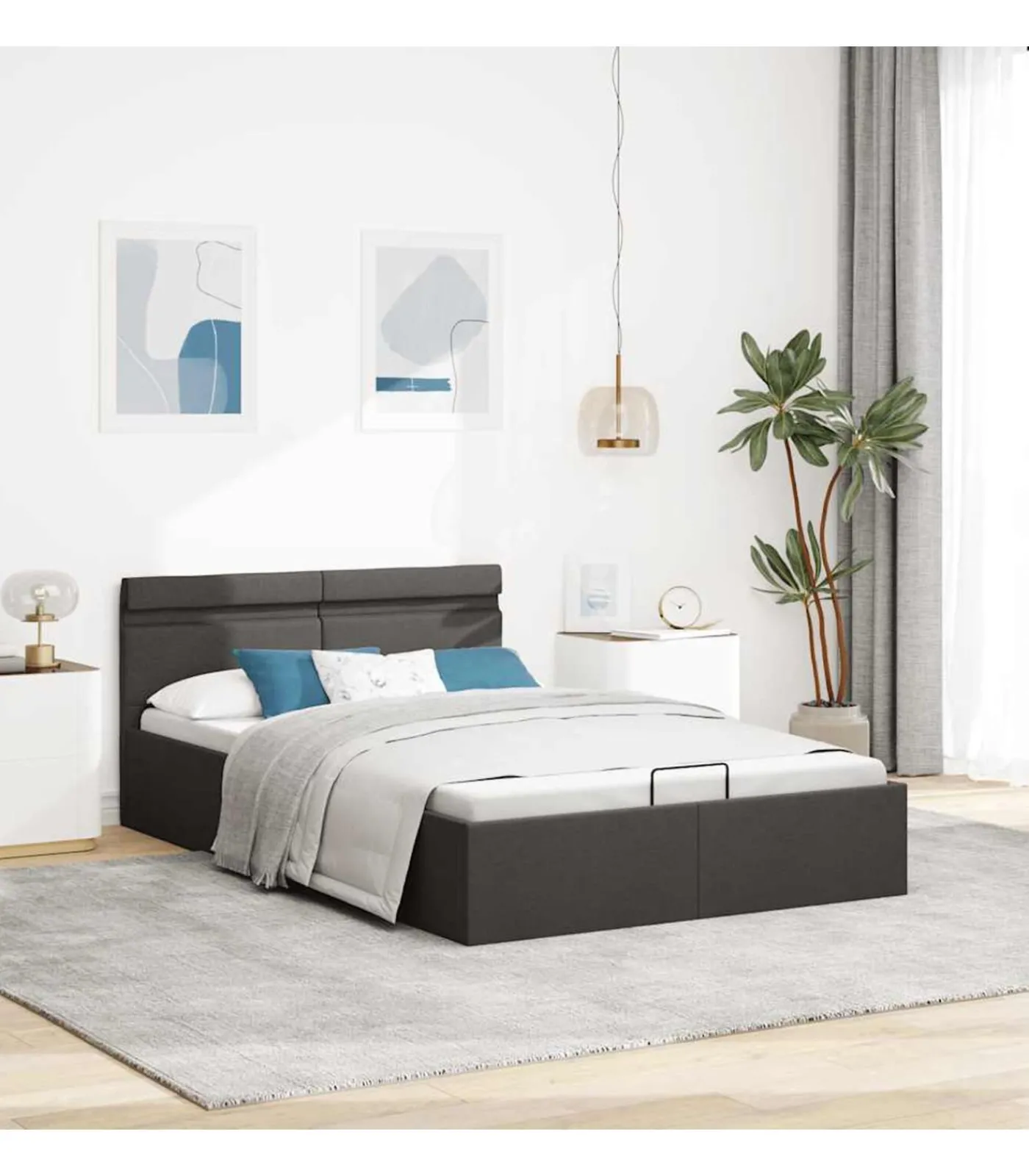 Discount Bedframe met opslag en LED stof donkergrijs 120x200 cm Bedden