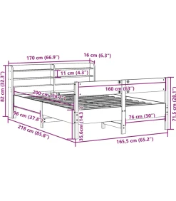 Bedframe zonder matras massief grenenhout 160x200 cm Bedden