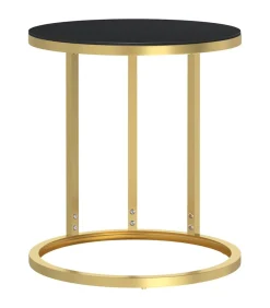 Discount Bijzettafel 45 cm gehard glas goudkleurig en zwart Tafels