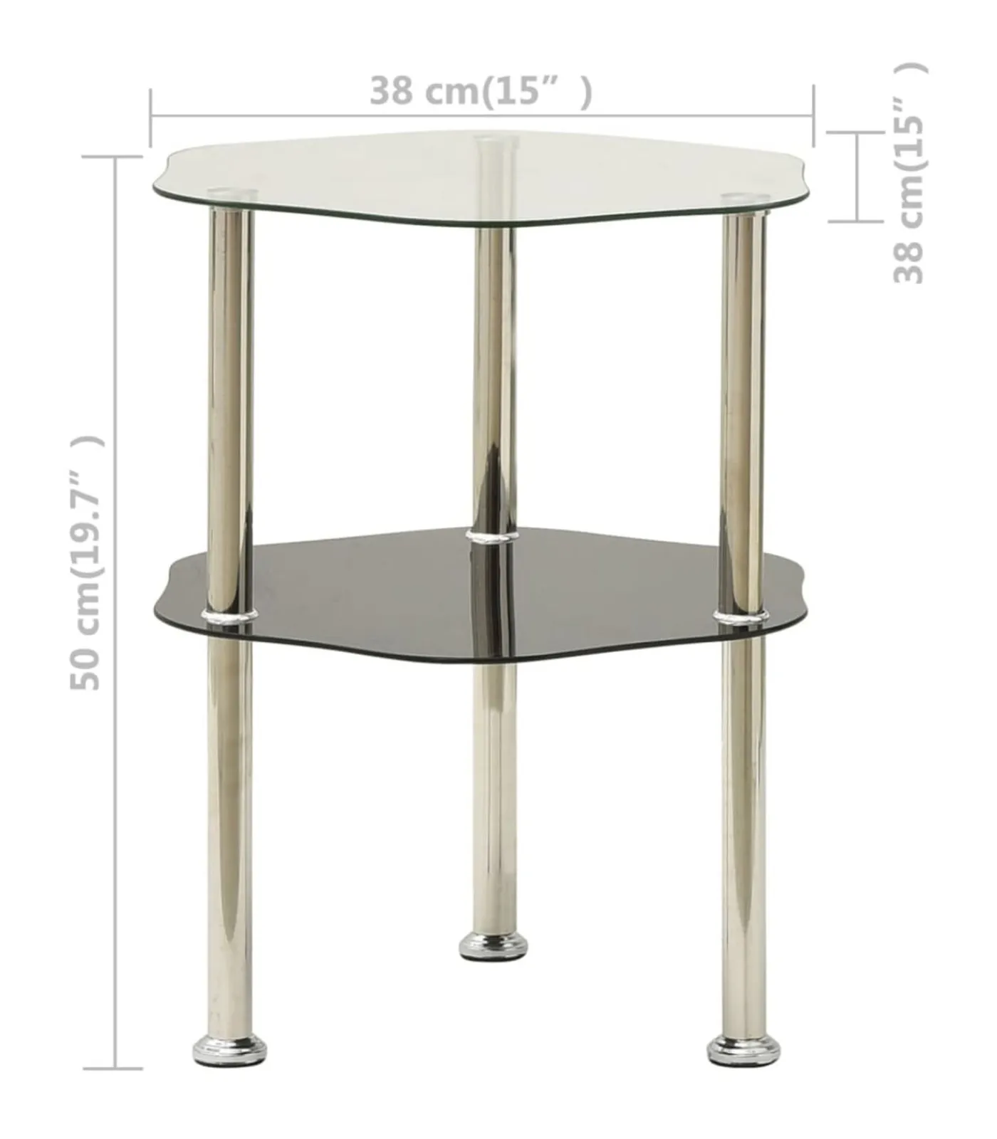Online Bijzettafel 2-laags 38x38x50 cm gehard glas transparant zwart Tafels