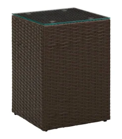 New Bijzettafel met glazen blad 35x35x52 cm poly rattan bruin Tafels