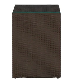 New Bijzettafel met glazen blad 35x35x52 cm poly rattan bruin Tafels