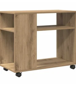 Discount Bijzettafel met wieltjes 70x35x60 cm hout artisanaal eikenkleur Tafels