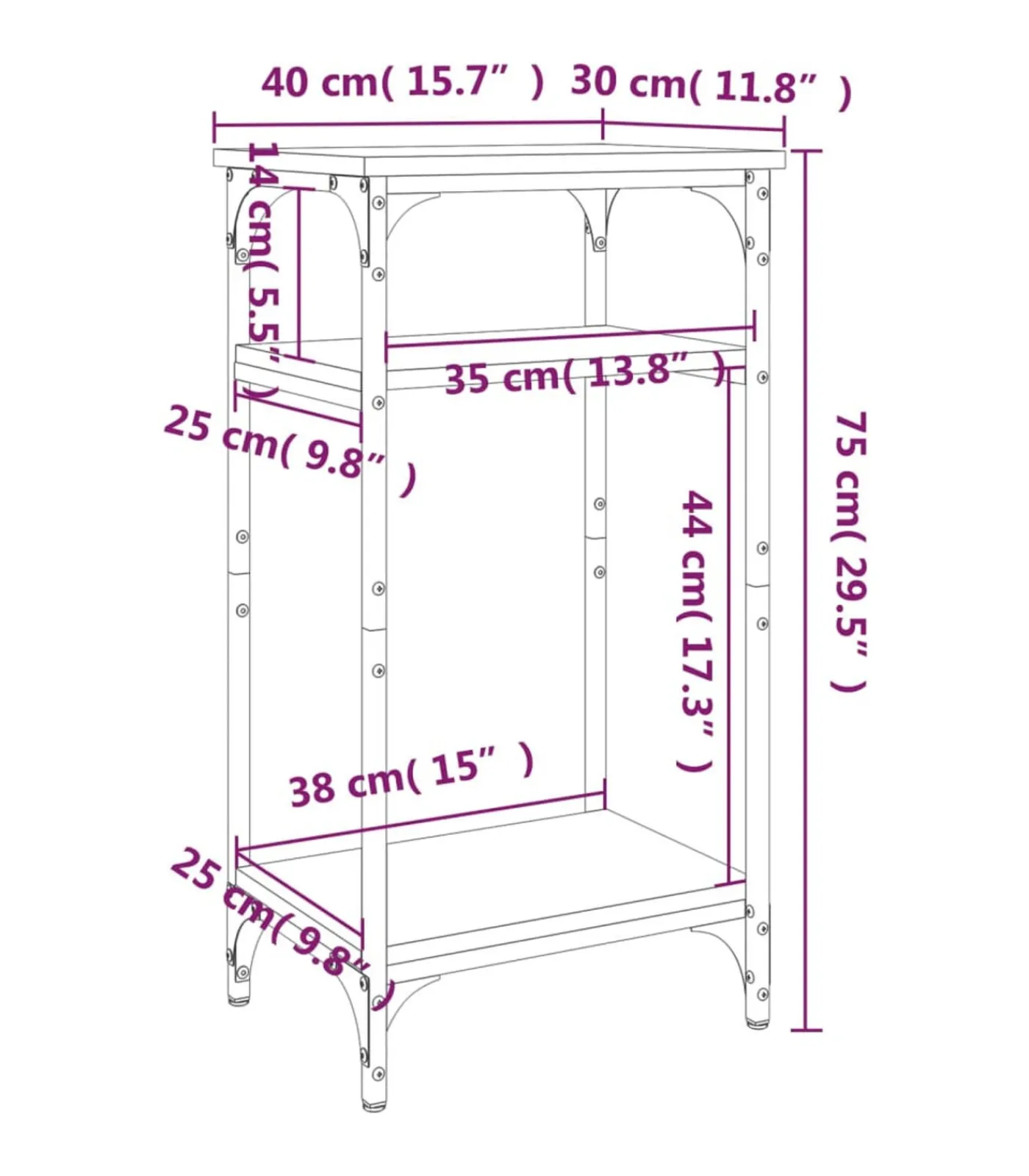 Discount Bijzettafel 40x30x75 cm bewerkt hout gerookt eikenkleurig Tafels
