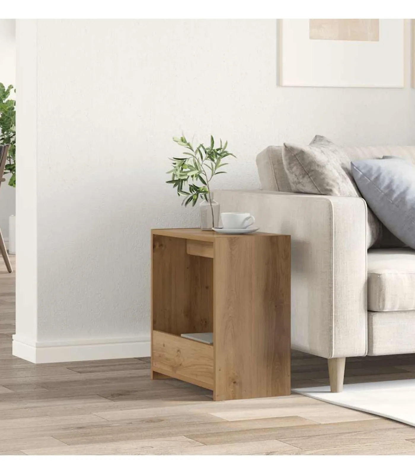 Clearance Bijzettafel 50x26x50 cm bewerkt hout artisanaal eikenkleurig Tafels