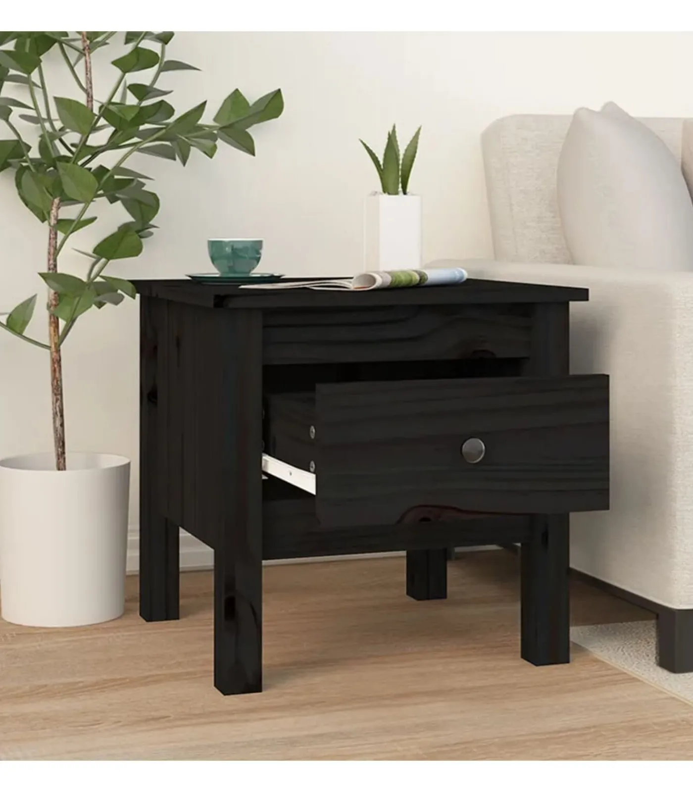 Hot Bijzettafel 40x40x39 cm massief grenenhout zwart Tafels