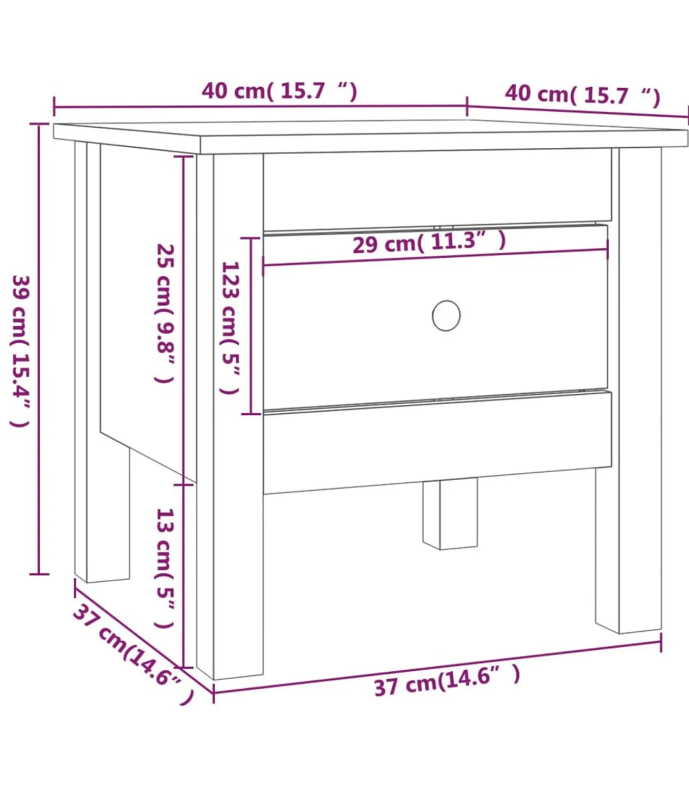 Hot Bijzettafel 40x40x39 cm massief grenenhout zwart Tafels