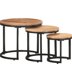 Clearance Bijzettafels 3 st massief acaciahout Tafels
