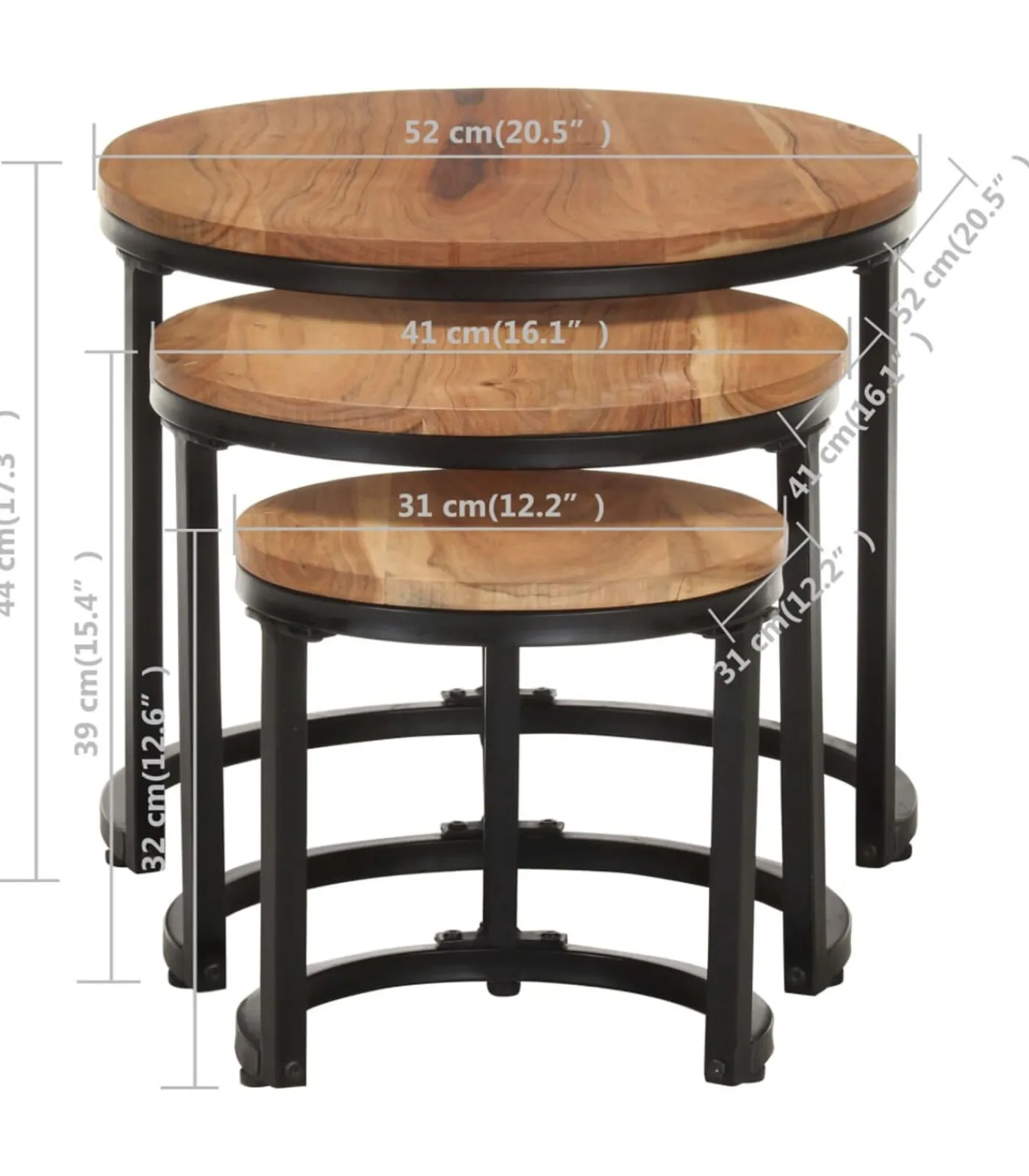 Clearance Bijzettafels 3 st massief acaciahout Tafels