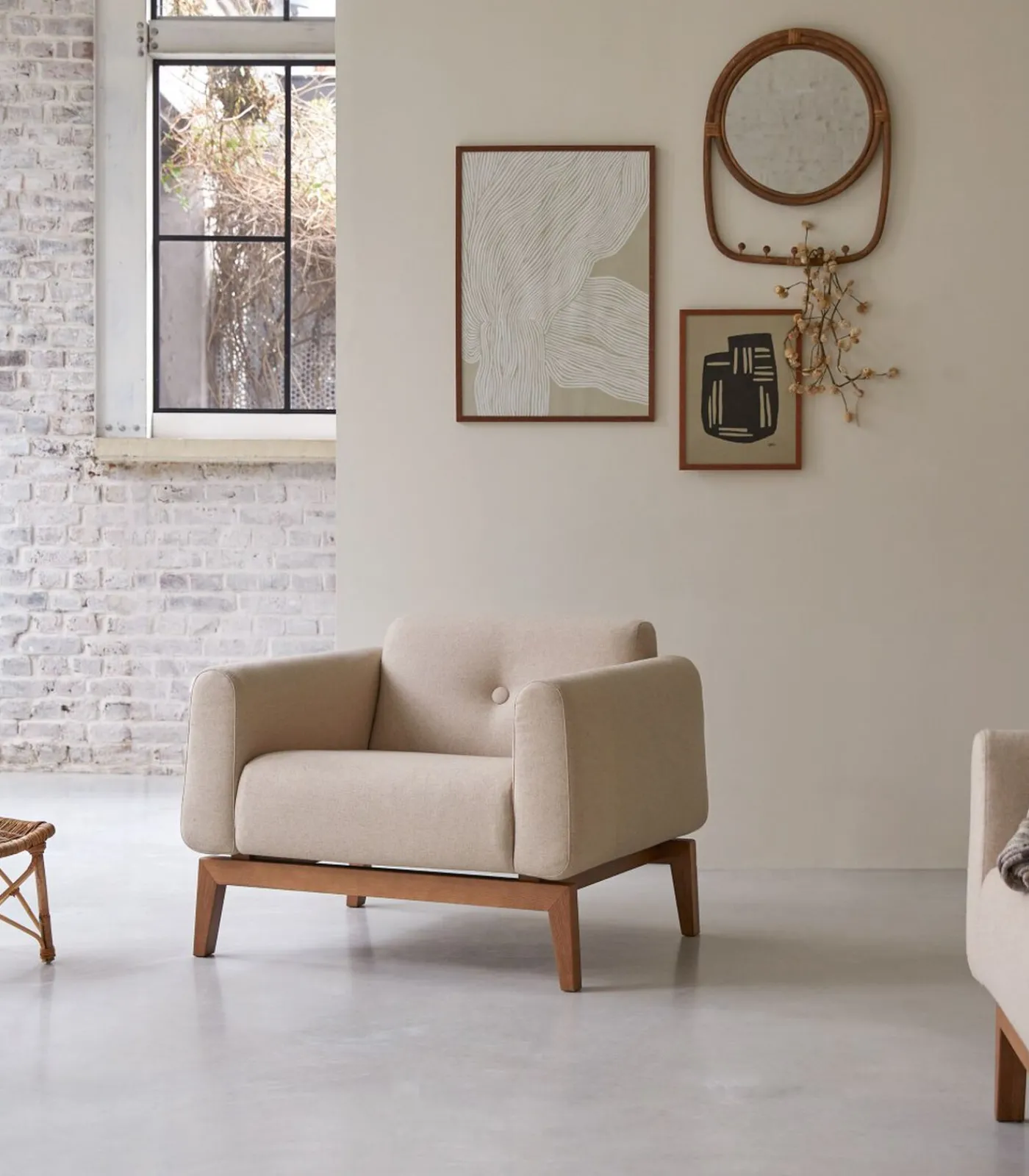 Best Bjorn - Fauteuil in massief eiken en ecru stof Zetels