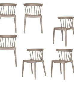 Best Bliss Tuinstoelen - Kunststof - Taupe - Set van 6 Tuinmeubelen