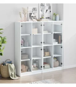 Discount Boekenkast met deuren 136x37x142 cm bewerkt hout wit Meubels