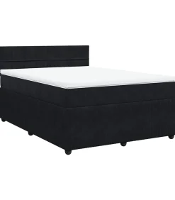 Hot Boxspring met matras fluweel zwart 140x200 cm Bedden