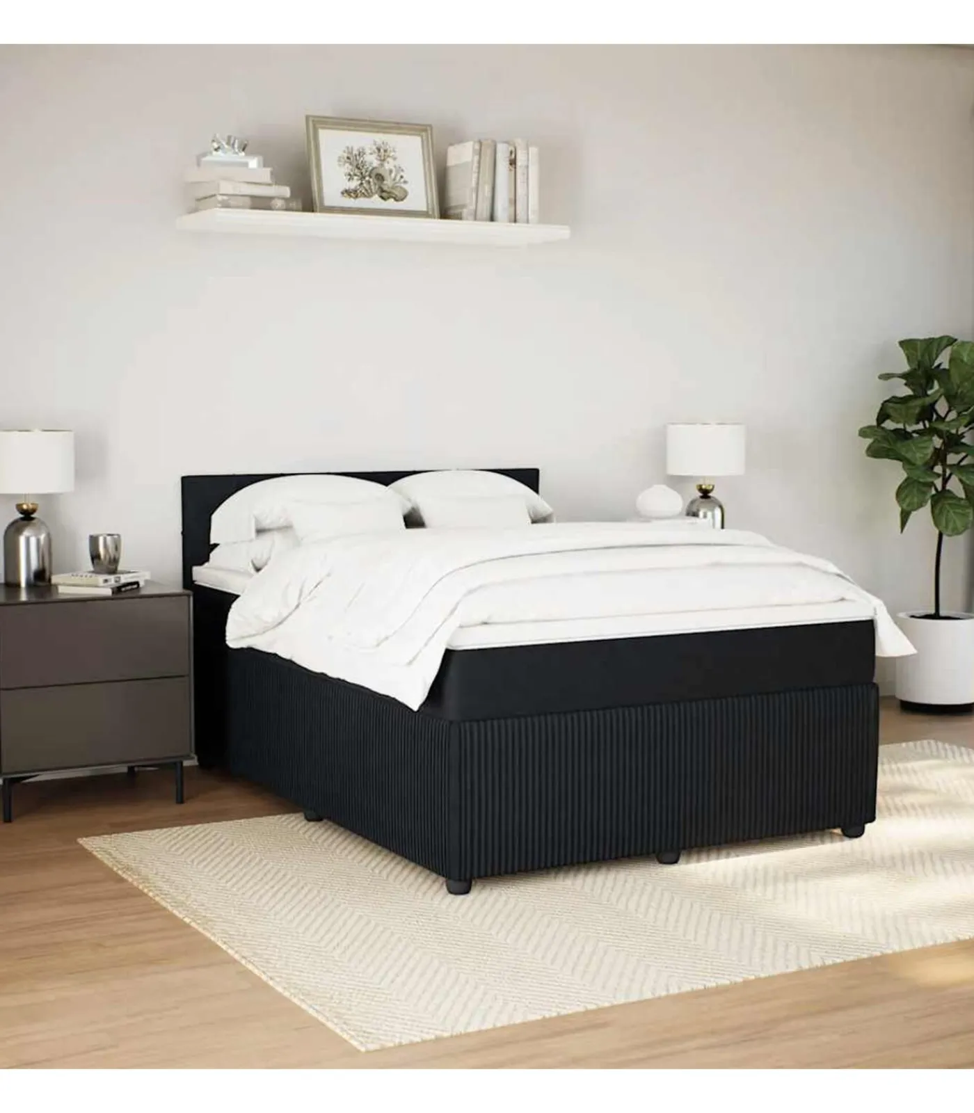 Hot Boxspring met matras fluweel zwart 140x200 cm Bedden