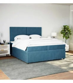 Clearance Boxspring met matras fluweel donkerblauw 200x200 cm Bedden