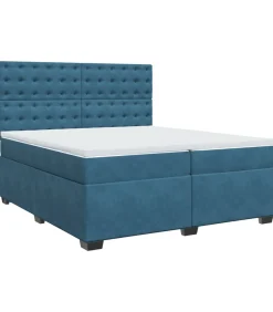 Clearance Boxspring met matras fluweel blauw 200x200 cm Bedden