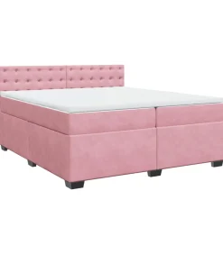 Boxspring met matras fluweel roze 200x200 cm Bedden