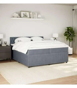 Online Boxspring met matras fluweel donkergrijs 200x200 cm Bedden