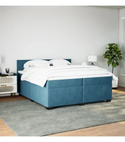 New Boxspring met matras fluweel donkerblauw 200x200 cm Bedden