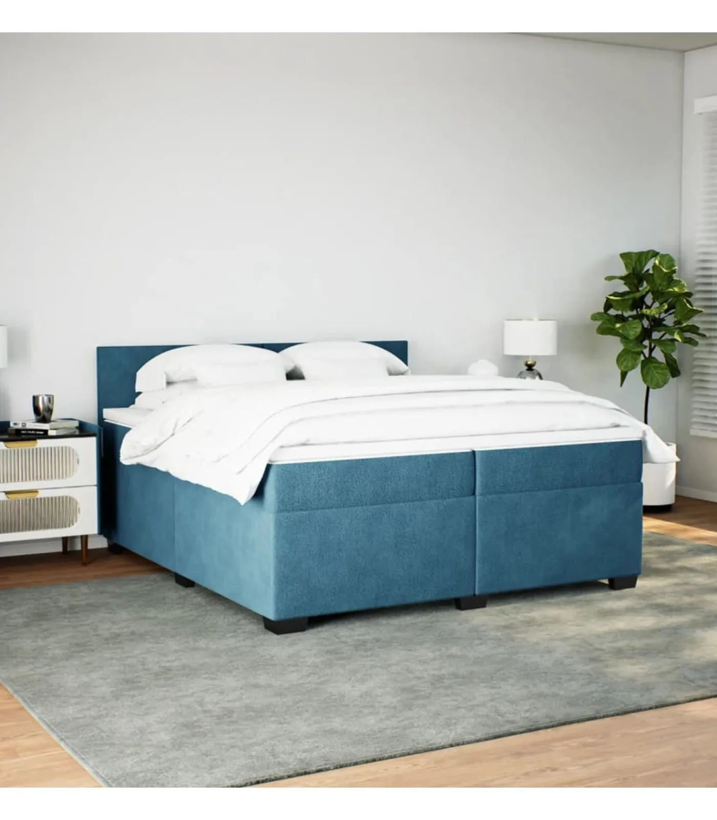 New Boxspring met matras fluweel donkerblauw 200x200 cm Bedden