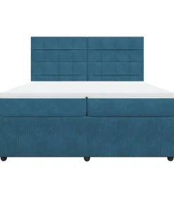 Hot Boxspring met matras fluweel donkerblauw 200x200 cm Bedden