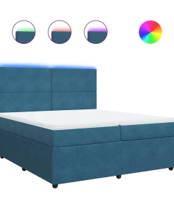 Clearance Boxspring met matras fluweel blauw 200x200 cm Bedden