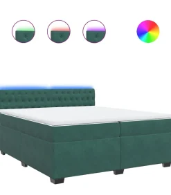 Online Boxspring met matras fluweel donkergroen 200x200 cm Bedden