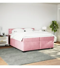 New Boxspring met matras fluweel roze 200x200 cm Bedden