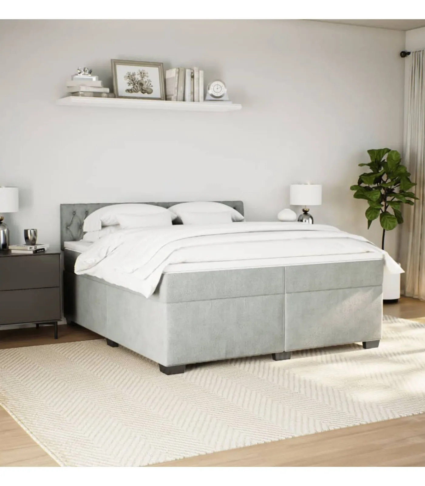 Online Boxspring met matras fluweel lichtgrijs 200x200 cm Bedden
