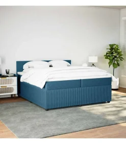 Sale Boxspring met matras fluweel blauw 200x200 cm Bedden