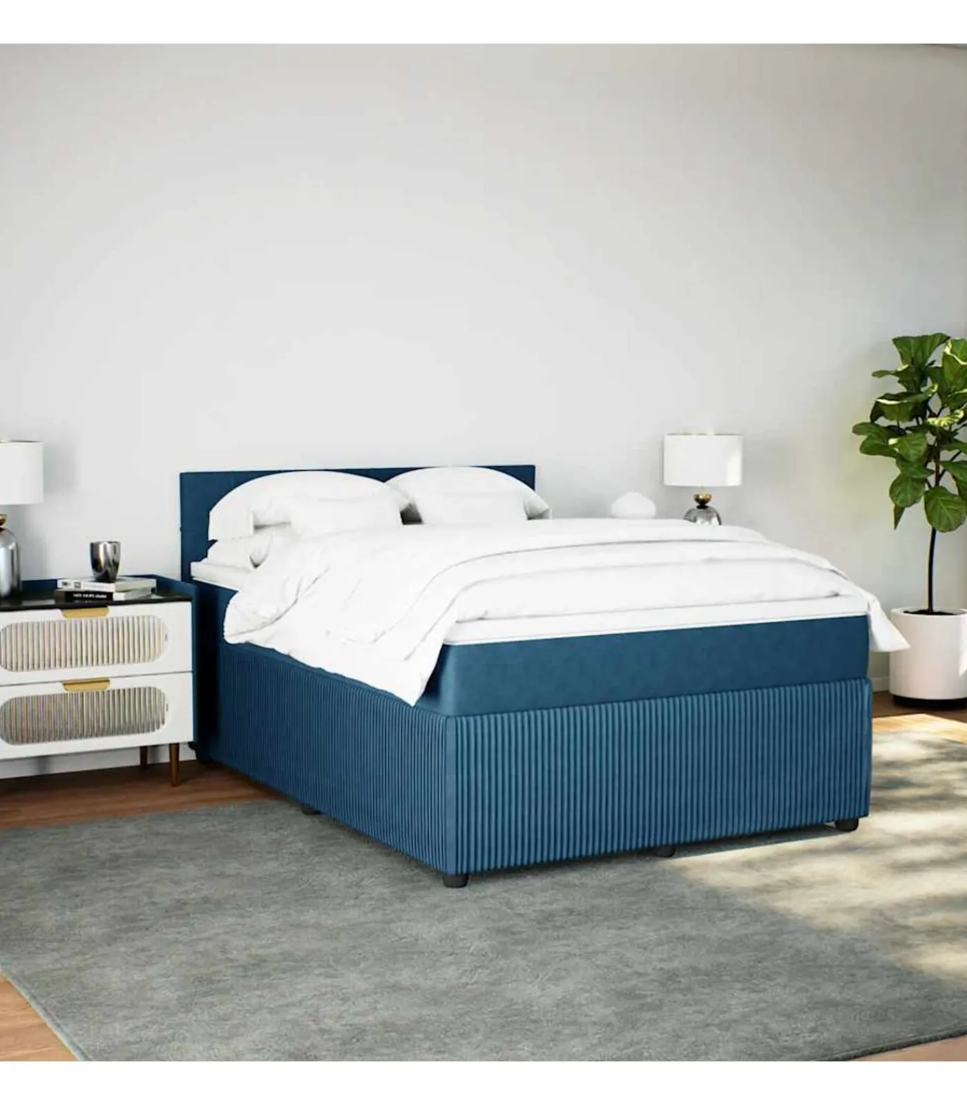 Outlet Boxspring met matras fluweel blauw 160x200 cm Bedden